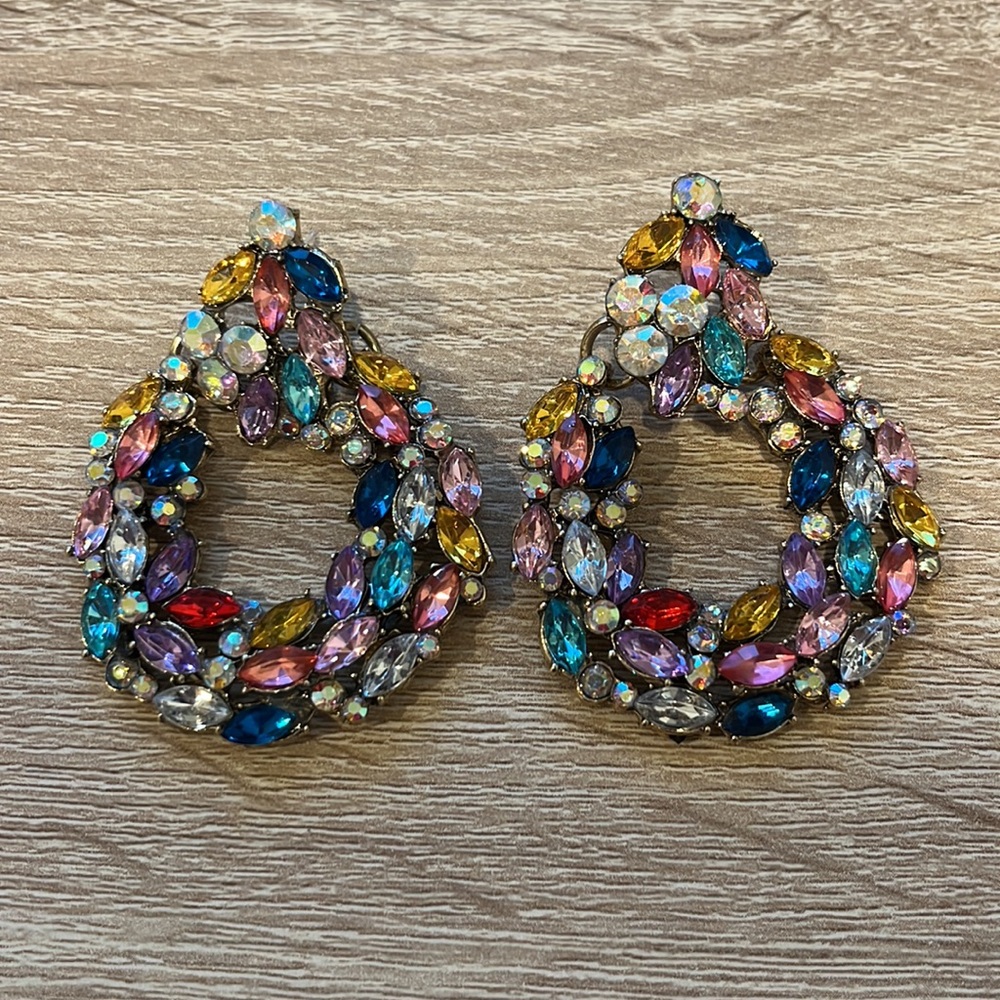 Multicolor Rhinestone Drop Earrings - Picture 2 of 4
